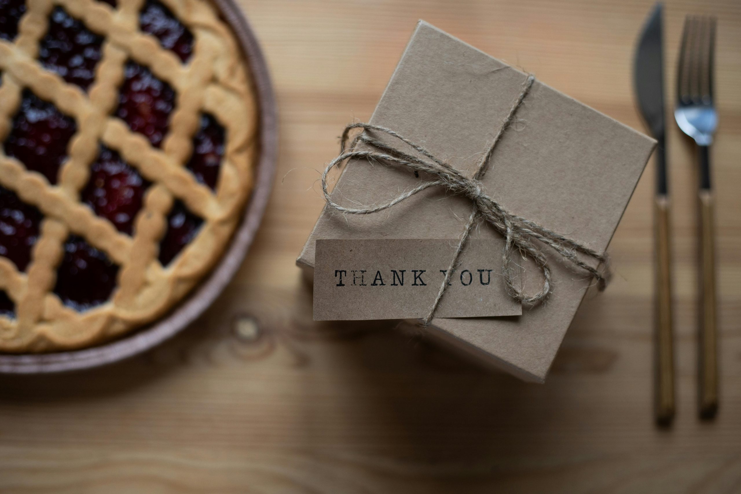 Pie and thank you box as a gesture of gratitude